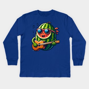 Melon Playing Guitar Kids Long Sleeve T-Shirt